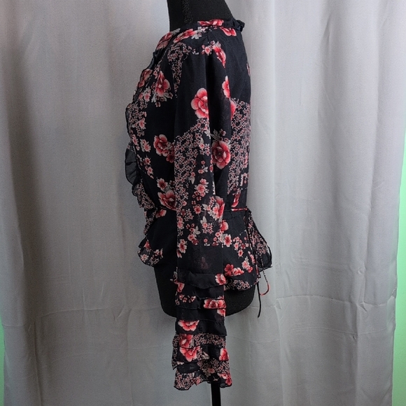 The Fifth Label Black Floral Blouse Wrap Style Medium Sheer - Picture 4 of 9